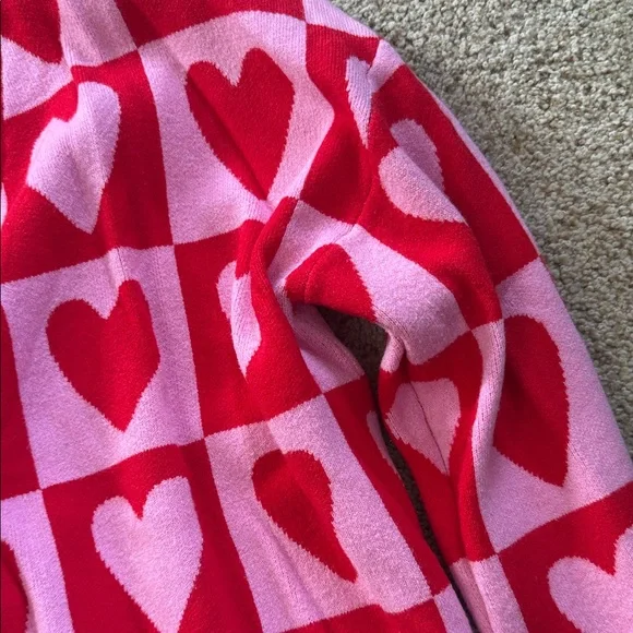 Red and Pink Heart-Print Button-Front Cardigan - Picture 6 of 11